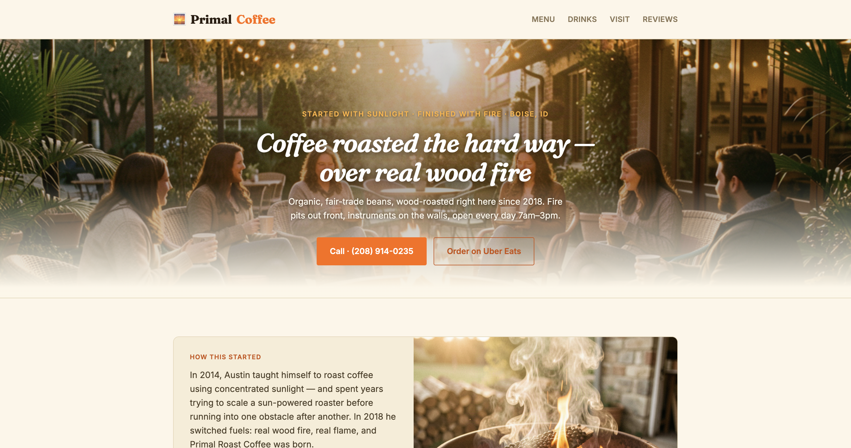 Redesigned Primal Coffee homepage