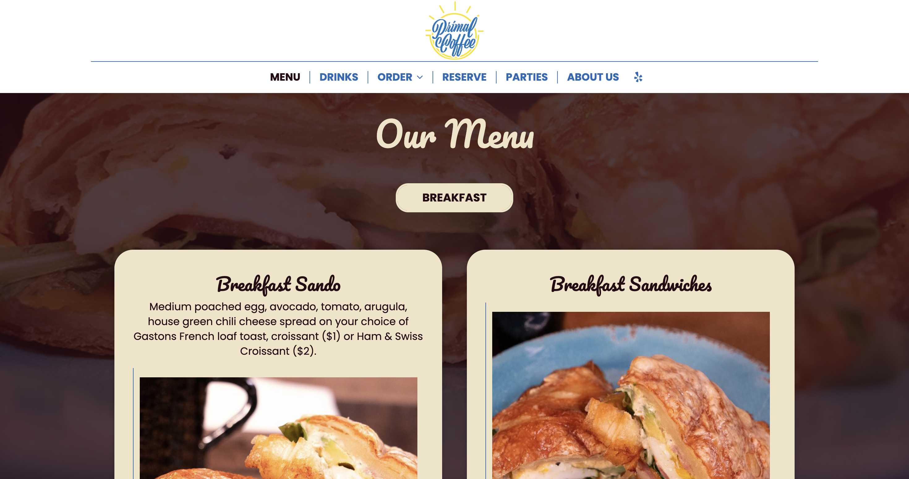 Original Primal Coffee menu page