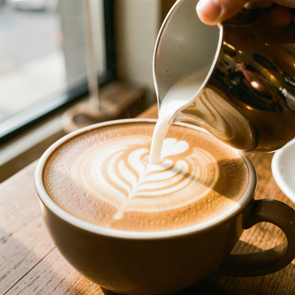 Primal Coffee latte being poured